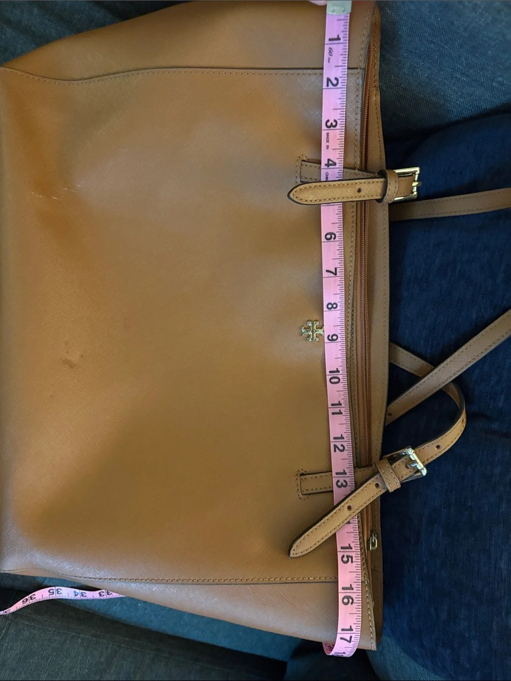 Tory Burch Tan Leather Double-Handle Tote with Gold Logo